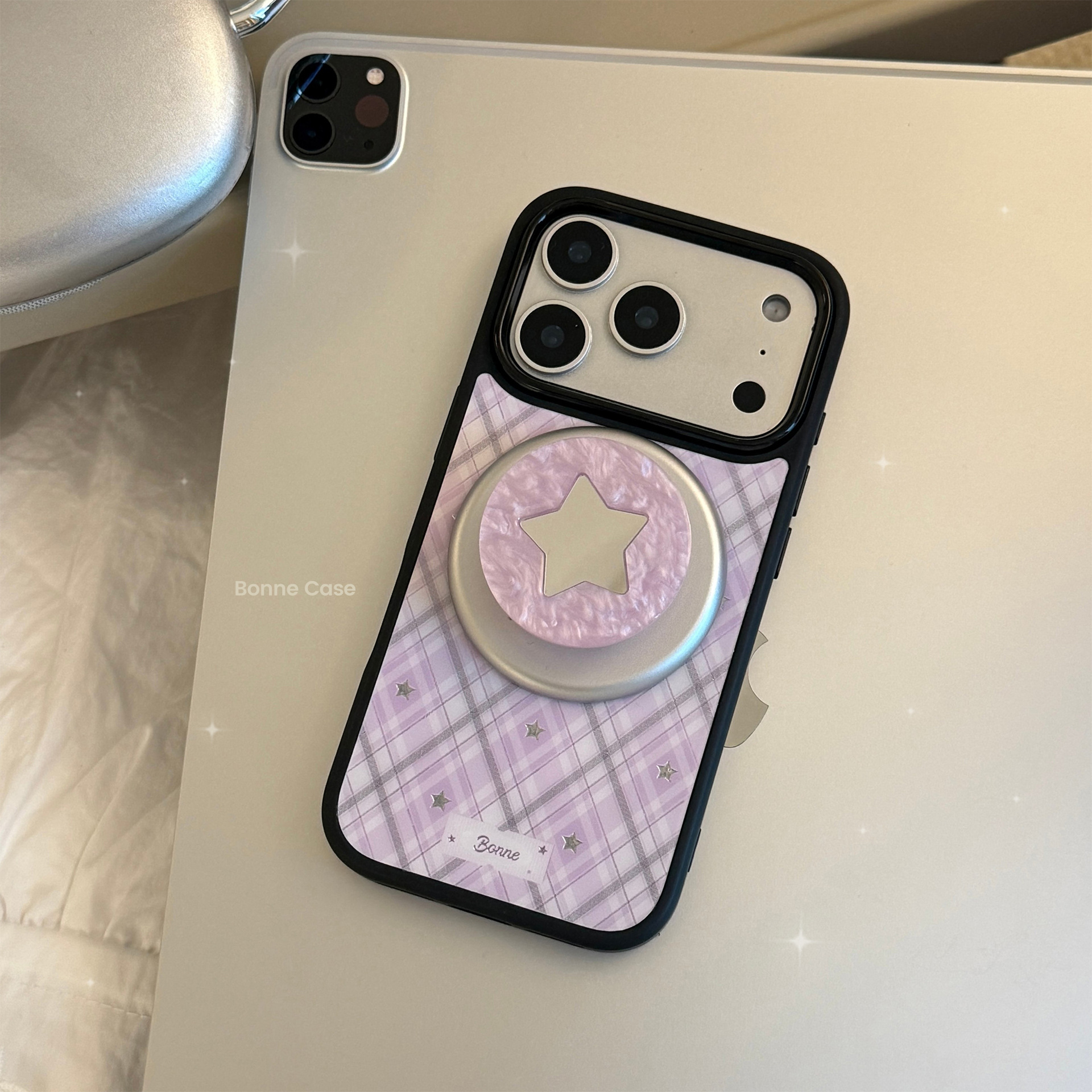 Phone Cases Purple - Korean Purple Plaid With Mirror Stars