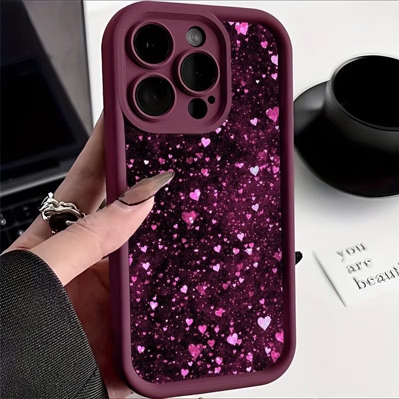 Phone Cases Purple - Romantic Purple Full-Screen Sparkling Heart Print