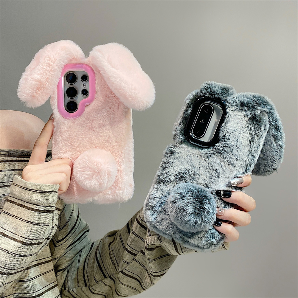 Cute Rabbit Ears Fluffy Stand  – обзор и цена Phone Cases Samsung